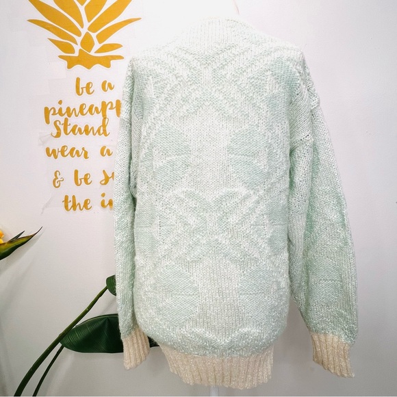 VINTAGE HEAD Sportswear Wool Blend 80’s 90’s Ski Sweater Mint Green Cream Medium - Picture 8 of 13